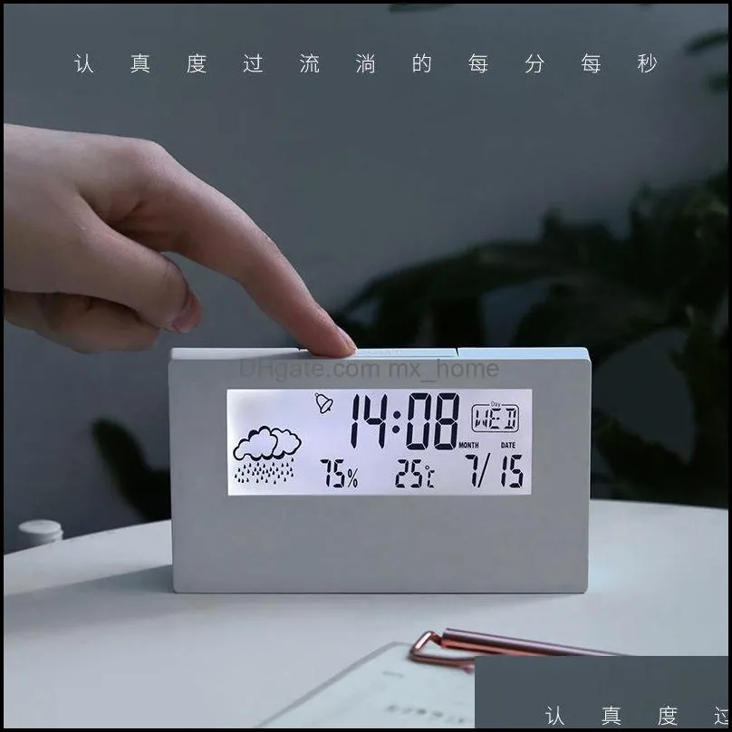 lcd student bedside led clock creative digital clock multi-function weather electronic alarm clock with temperature humidity