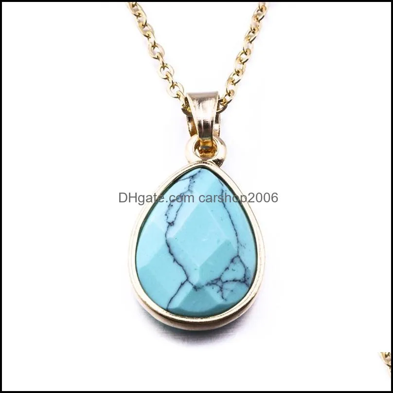 Fashion Gold Color Water Drop Natural Stone Necklace Opal Pink Crystal Druzy Drusy Necklace For Women Jewelry