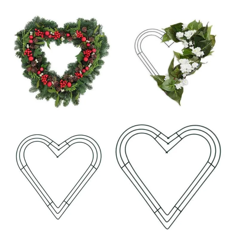 Decorative Flowers & Wreaths 8/10/12/14inch Floral Metal Wire Wreath Frame Round Heart Shaped Artificial Flower Christmas Wedding Valentines