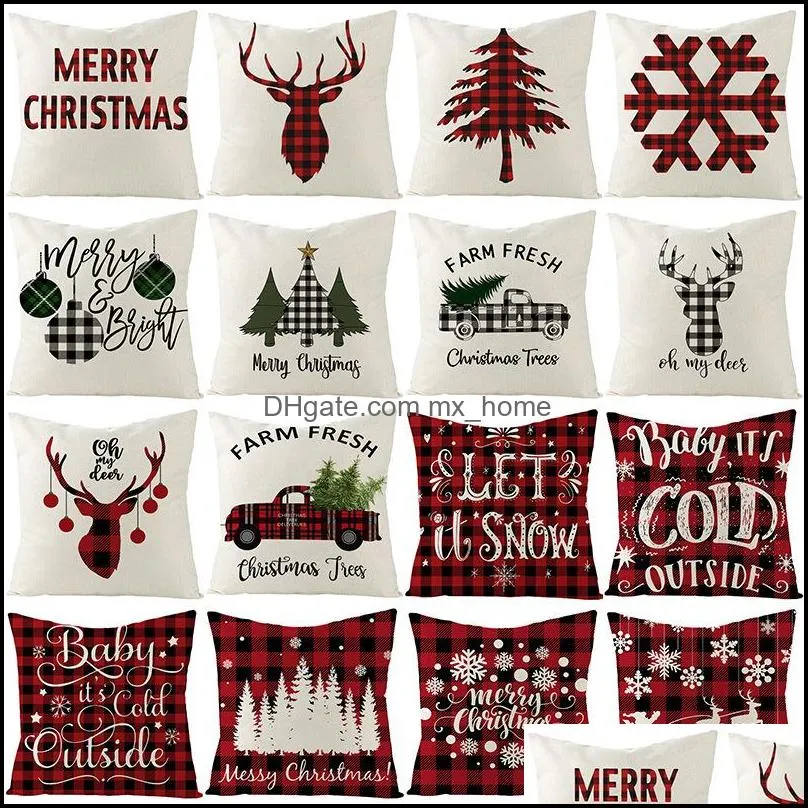 18 inch christmas pillowcase plaid printed linen decor throw cushion cover home sofa decorative pillow case vtky2024