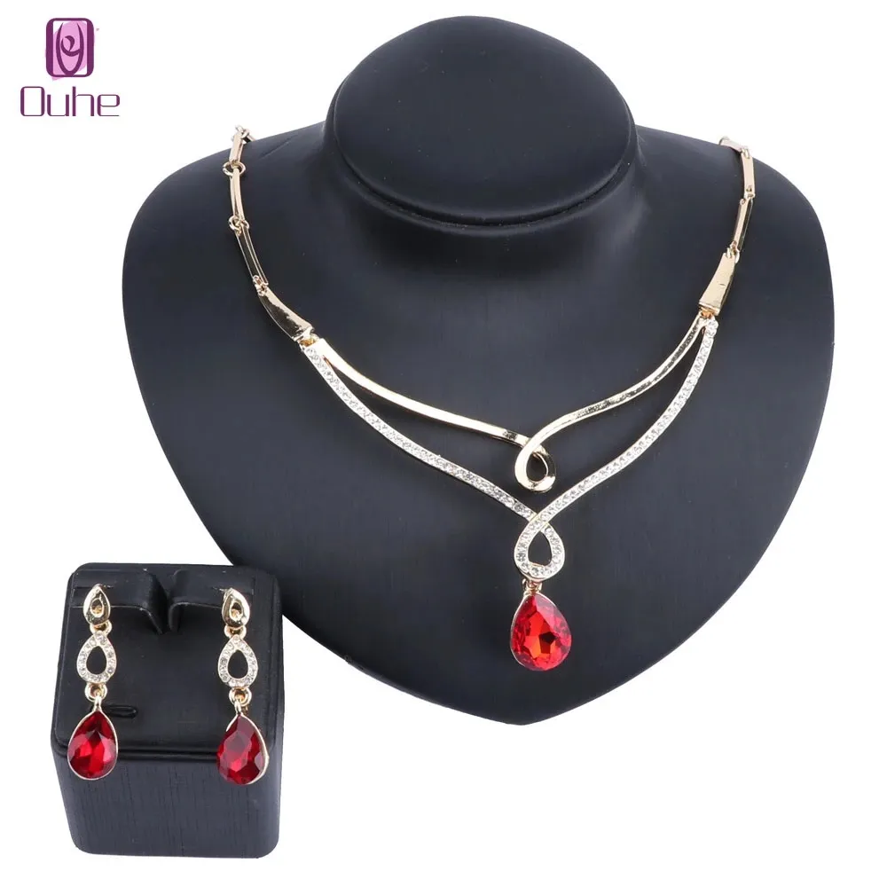 Ensemble de bijoux couleur or, collier et boucles d'oreilles en verre de cristal de haute qualité pour femmes, ensembles de bijoux de mariage