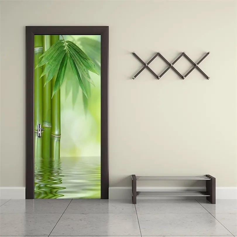 Green Bamboo Forest Leaf 3d Photo Paper Paper Home Decor Modern Living Room Chadow Porte Sticker PVC Mural Auto-Adhesive Wallpaper 201009