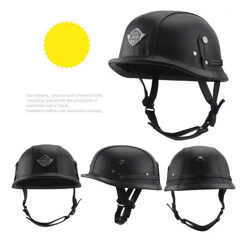 Casco Moto Retrò In Pelle Stile Tedesco Con Occhiali - Open Face, Certificato ECE, Per Uomo E Donna, Scooter E Cruiser - 3