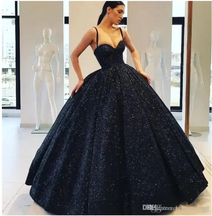 2022 Dark Navy Sparkle Bling Sequins Ball Suknie Quinceanera Sukienki