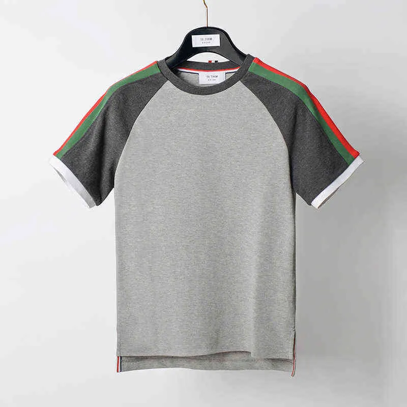 Vermelho Verde Tendência TB Homens Manga Curta Camiseta Em Torno Do Pescoço Casual Designer Clássico Quatro Barras Negócios Tênis Golf Premium Moletom