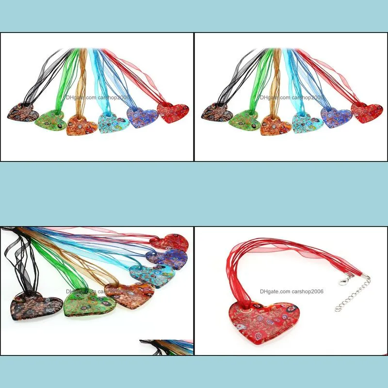 mixed color necklaces wholesale handmade murano lampwork glass millefiori heart pendant necklace for women