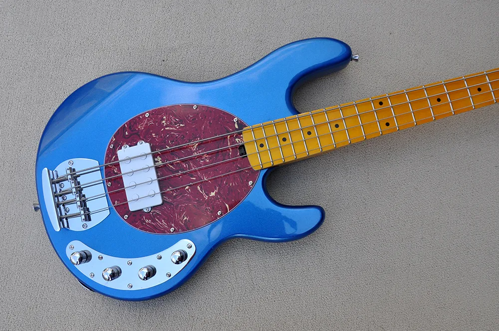 Factory Custom Metal Blue Electric Bass Guitar met 4 Strings Active Circuit Chrome Hardwares Red Pickguard Aanbieding Aangepast