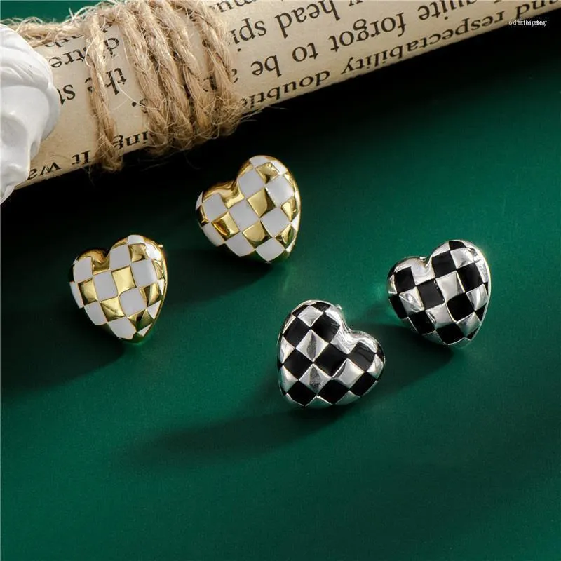 Stud Sterling Silver Black And White Heart Shape Earrings For Women Trendy Fine Jewelry Wedding Party Gift Dress AccessoriesStud Odet22 Farl