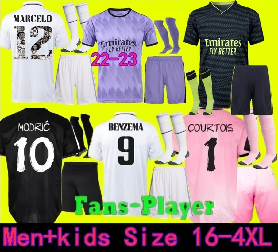 Men Kid Kit 22 23 MBAPE Benzema Soccer Jerseys Y-3 Real Madrids Hazard Macamiseta Camavinga 2022 2023 RODRYGO ASENSIO Modric Marcelo Valverde Vini Jr Football Shirt
