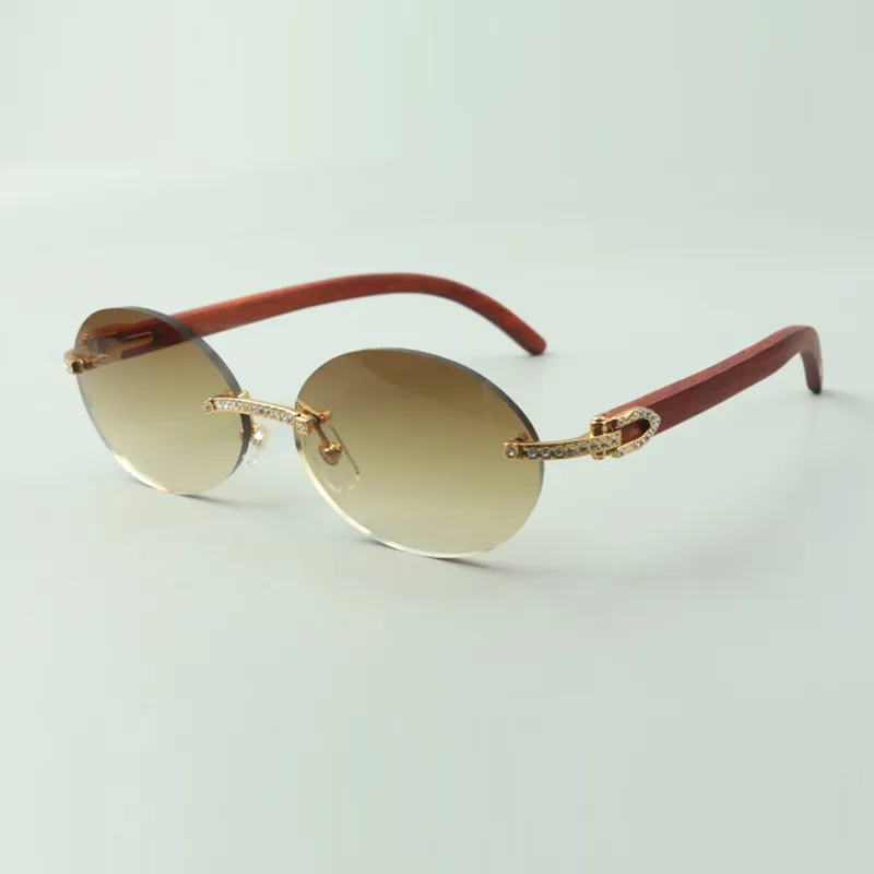 Small diamond sets sunglasses 8100903-B with original wooden arms and 58mm oval lenses