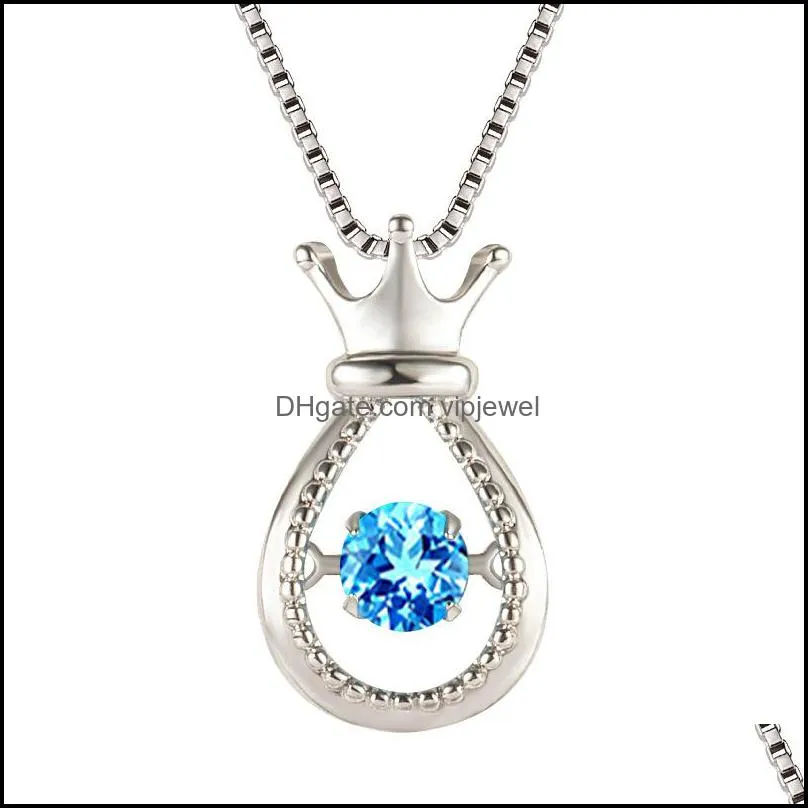 gold silver necklaces for women crown water drop zircon necklace elegant clavicle chain female simple wild pendant necklace vipjewel