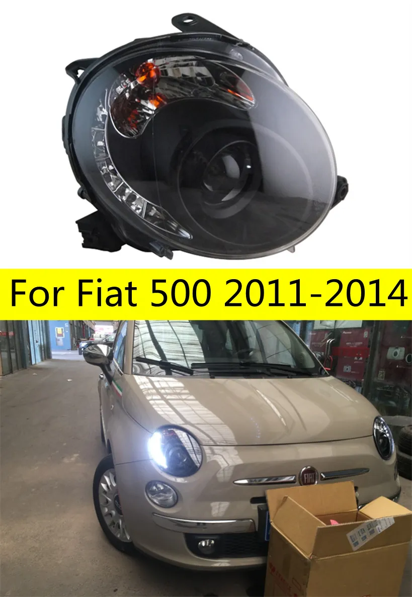 مصباح رأس تصميم السيارات لـ Fiat 500 المصابيح الأمامية 2011-2014 Fiat500 LED المصباح Drl Hid Bi Xenon Auto Assories