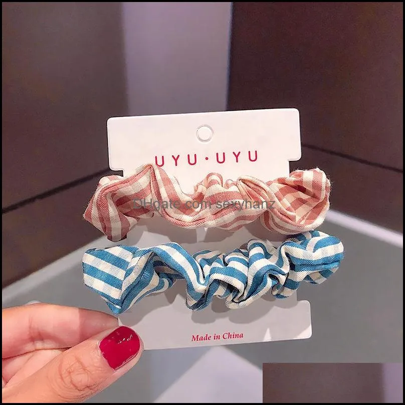 2pcs/Set Fashion Retro Striped Women`s Hair Ties Elastic Rubber Band For Girls Ponytail Fixed Styling Head Rope Hair Accessories