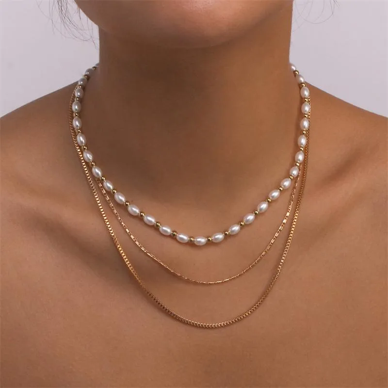 Kedjor ailodo flerskiktspärlhalsband för kvinnor enkelt modeparti bröllop uttalande collier femme minimalistiska smycken gåva.
