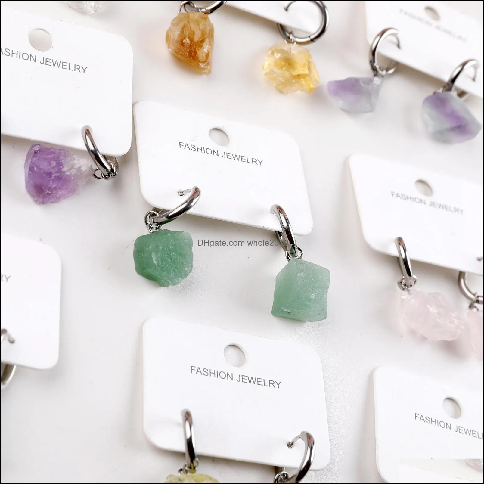 natural crystal rough stone irregular raw ore dangle earrings energy healing gemstone amethyst quartz earrings women jewelry