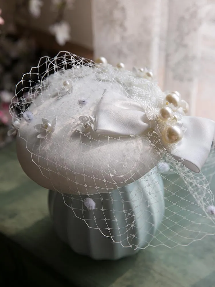 Bérets Style français, chapeau de perles de célébrité britannique, robe de dîner élégante, coiffure avec nœud de mariage, Vintage pour femmes, Mini haut