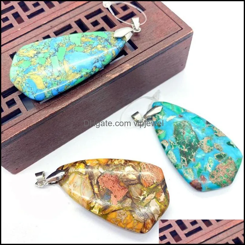 charms fashion natural stone polished turquoise drop pendant 29x50mm charm jewelry diy men and women necklace earrings