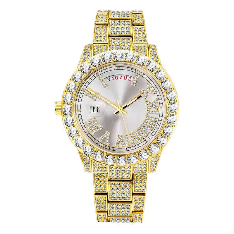 패션 Lao Jia Roman Calendar Watch Men 's Pink Plate Water Diamond Diamond Luxury Luminous Waterproof Quartz Watch Diamond Watch63vm