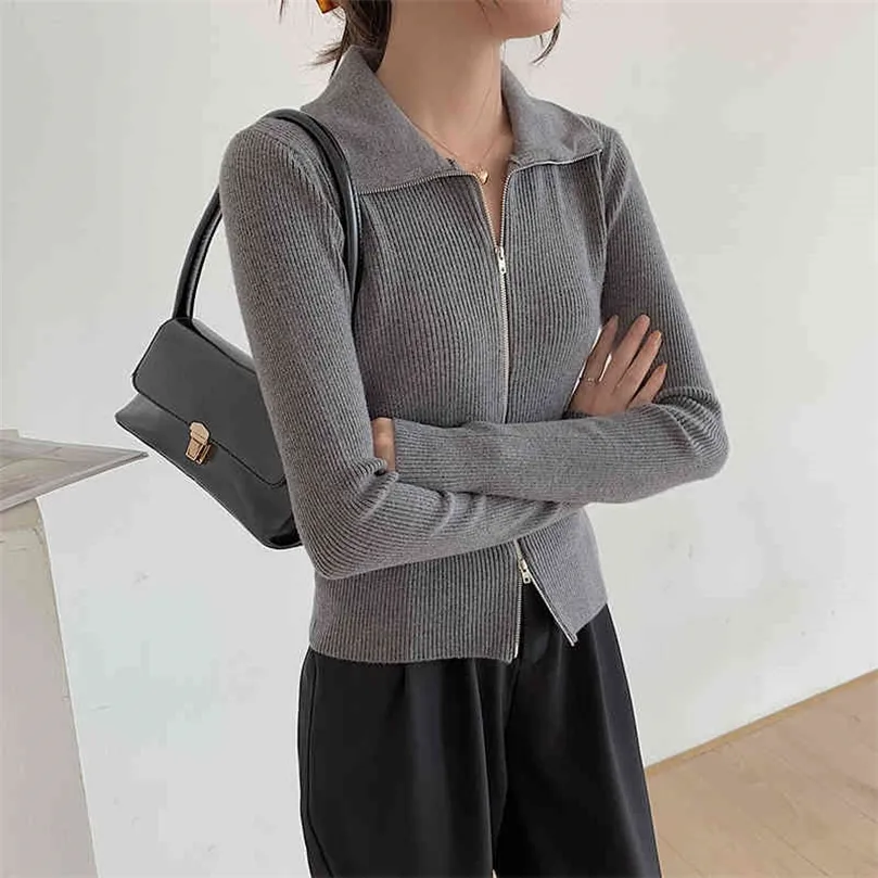 JXMYY Autunno semplice risvolto allentato cardigan lavorato a maglia da donna morbido ceroso delicato sulla pelle camicetta tutto-fiammifero da donna 210412