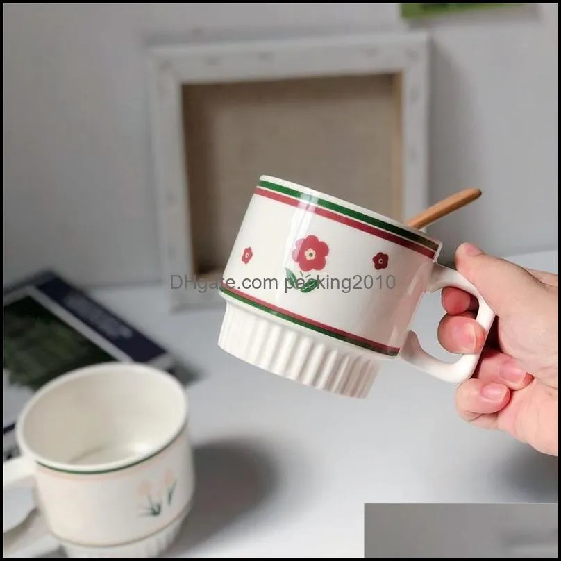 mugs fashion ceramic mug girl heart flower water cup milk breakfast home office coffee multi-purpose high-value