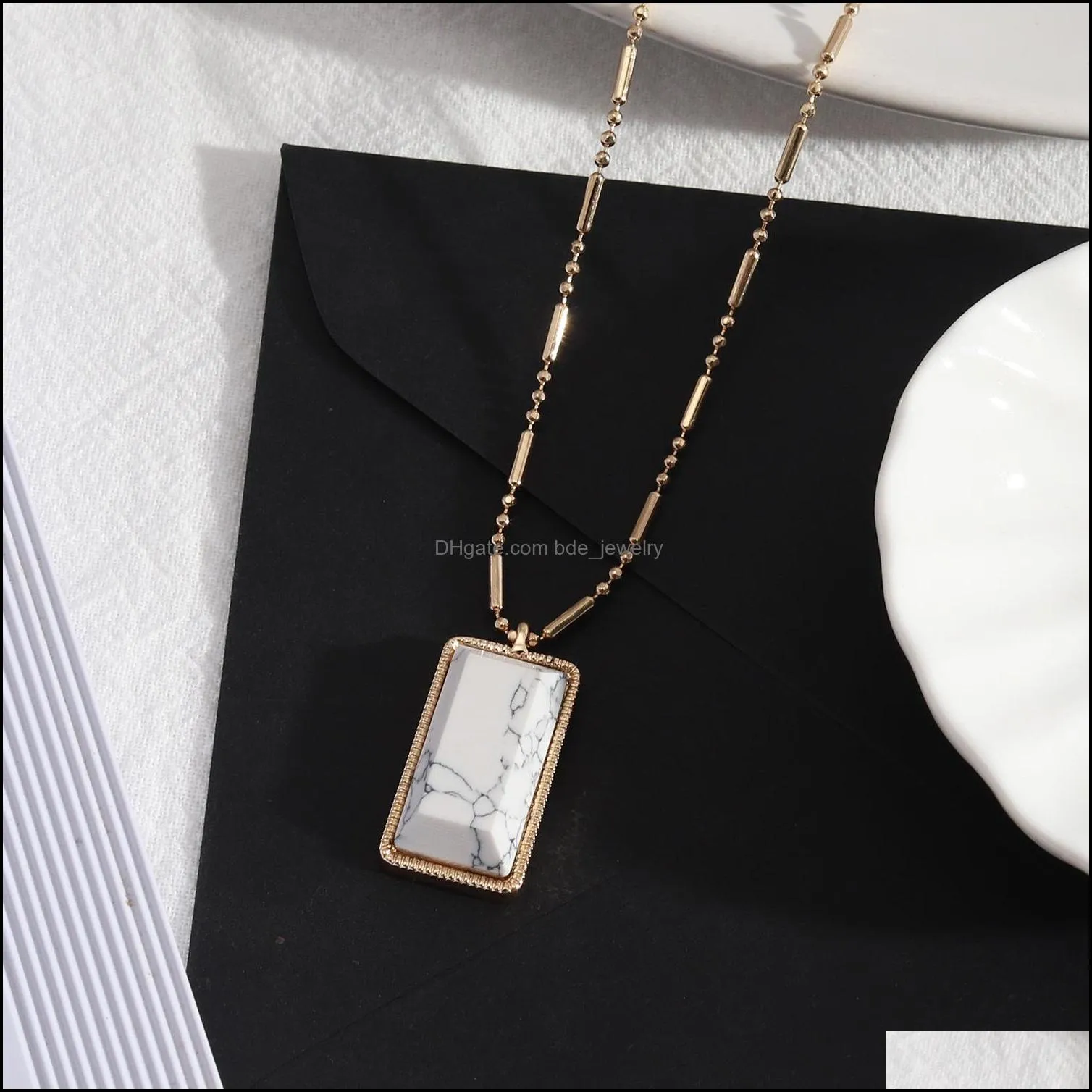 fashion pink quartz turquoise natural stone pendant brand gold plated necklaces for women jewelry gift