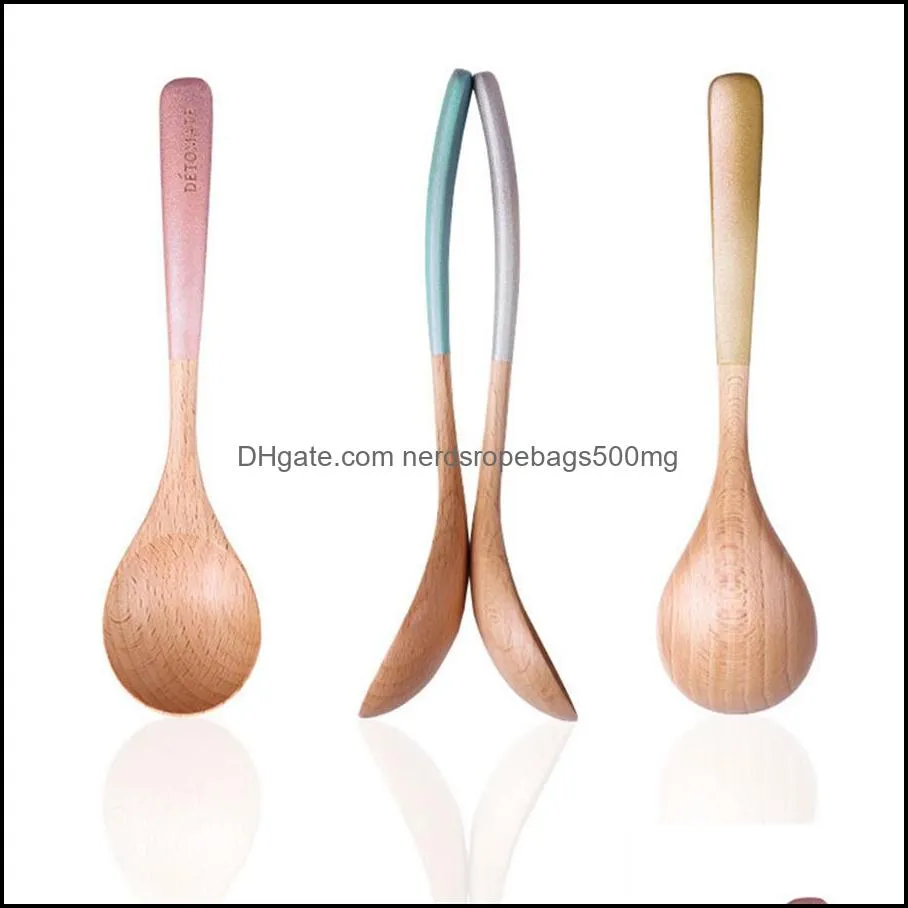 Colorful handle wooden spoon creative curved beech rice spoon household tableware