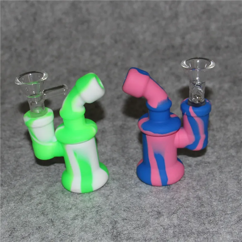 Silicone Bong Tuyaux D'eau Narguilé Camouflage Couleur Pure Silicone Huile Rigs mini barboteur Narguilés Bol En Verre Gratuit dabber outils