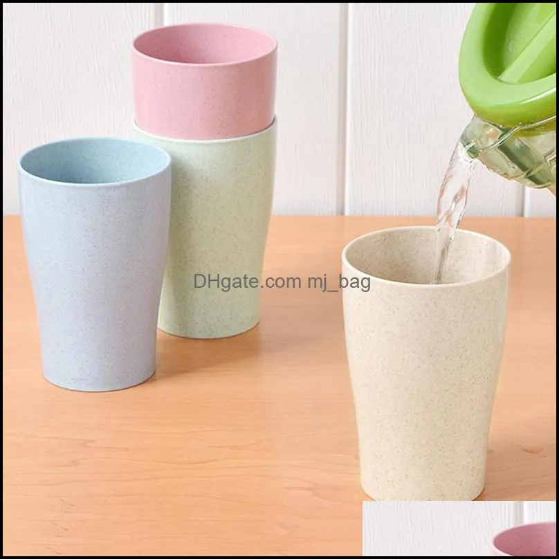 4pcs/lot plastic water mug travel coffee mug candy color juice drink cup wheat straw toothbrush mouth cups water bottle customize dbc