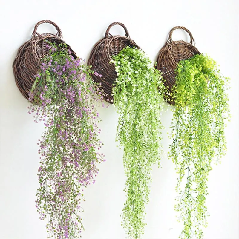 Decorative Flowers & Wreaths Styles 5 Forks Hanging Artificial Golden Willow Plants Without Pot Plastic Leaf Vine Garden Yard Wedding Stage