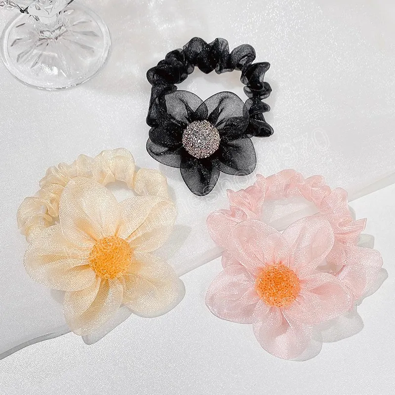 Women Elegant Rhinestones Flower Elastic Hair Bands Ponytail Holder Scrunchie Headwear Sweet Headband Fashion Hair Accessories