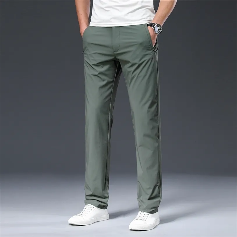 Browon Male Byxor Sommar Nylon Solid Färg Straight Mid Loose Full Length Smart Casual Pants Arbete 220325