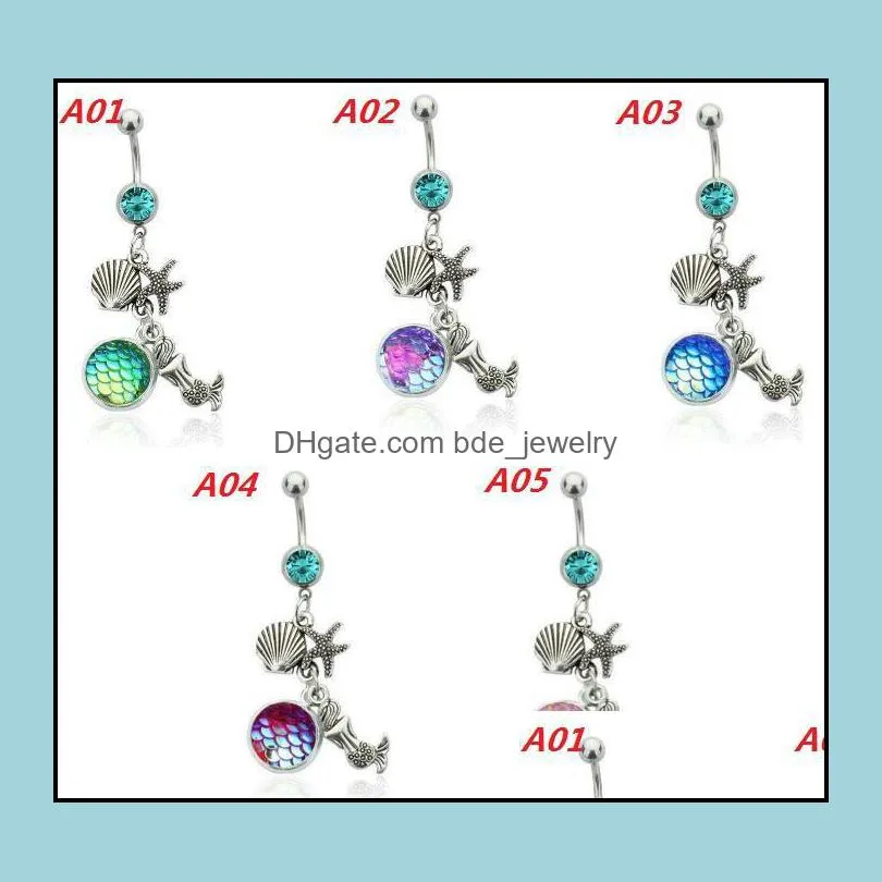 Fashion Mermaid Scale Belly Navel Button Rings Fish Scale Pendant Body Piercing Jewelry For Women Lady