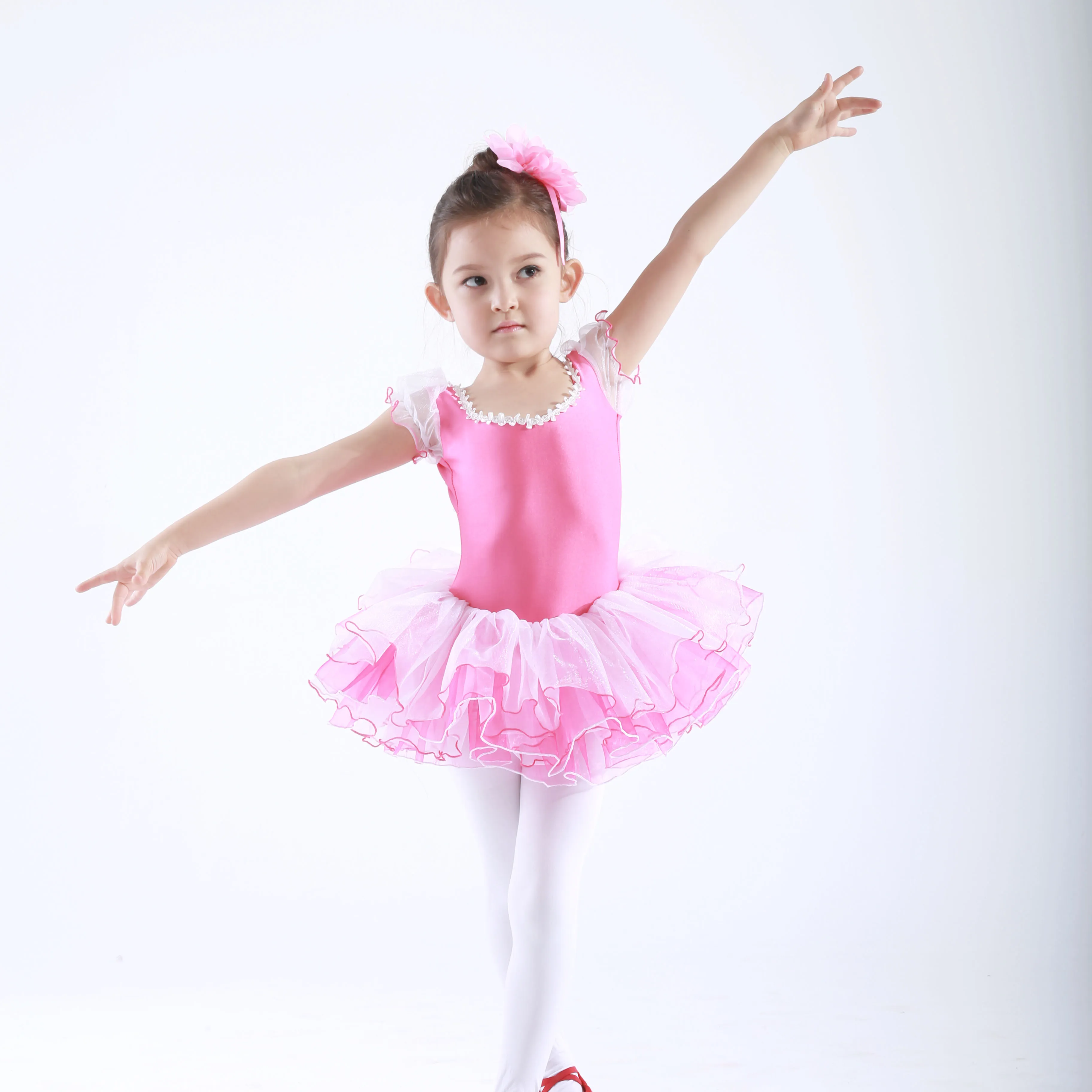 Dancewear Girls Ballet Lace Puff Sleeve Dance Training Tutu Girls Costume Kids Children