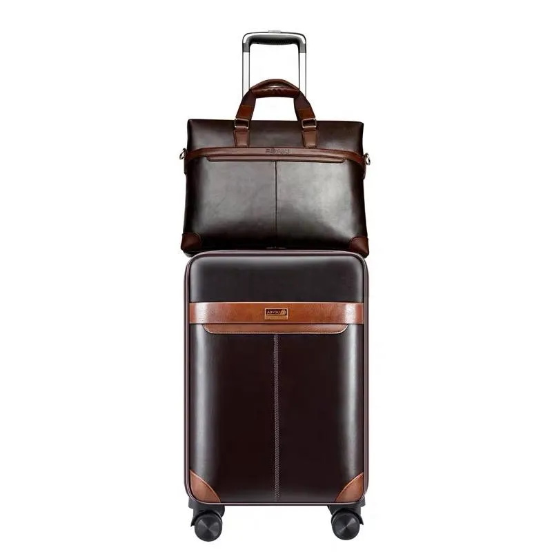Firstmeet Man Luxury Business Luggage Set With Handbag PU Boarding