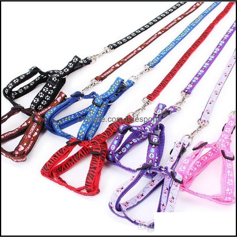 1.0*120cm Dog Harness Leashes Nylon Printed Adjustable Pet Dog Collar Puppy Accessories Pet Necklace Rope LX3352