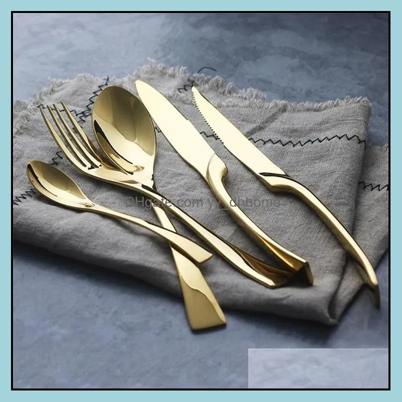 4pcs wedding gold tableware set gold knife fork spoon set stainless steel glossy gold flatware set