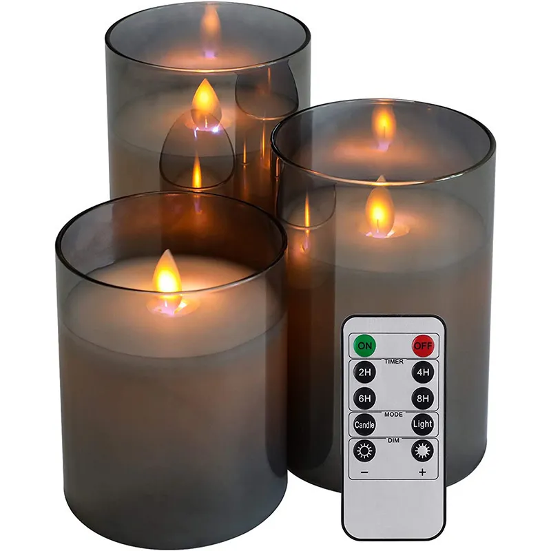Remote LED Electronic Flameless Candles With Remote Lights Flameless Flameless Candles With Remote LED Glass Flameless Candles With Remote Set With Control Timer For Christmas Home Decor Wedding 22052...