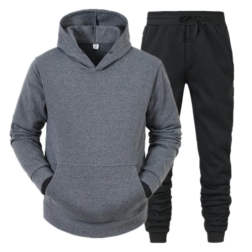 Herrarna Hoodiespants Fleece Tracksuits Solid Pullovers Jackets tröja.