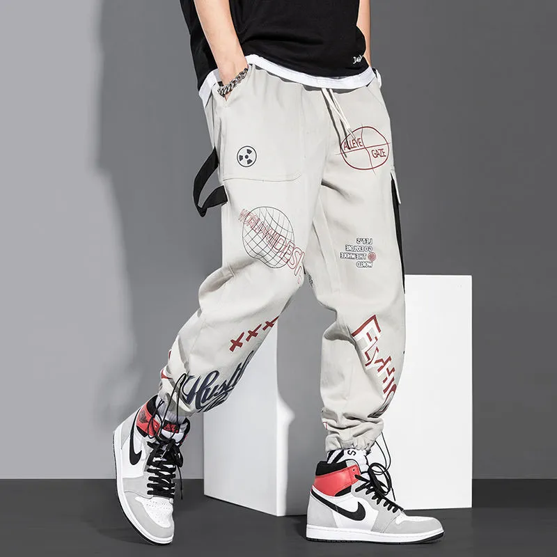 Streetwear Men Joggers Sweatpants Print Black White Cargo Pants Techwear Harem Pants Ankle length Trousers Sport Casual Running 220816