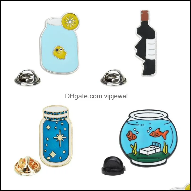 fish tank wine bottle shape brooch pin cartoon little goldfish lemon fruit alloy corsage badges accessories animal backpack bag sweater coat clothes brooches