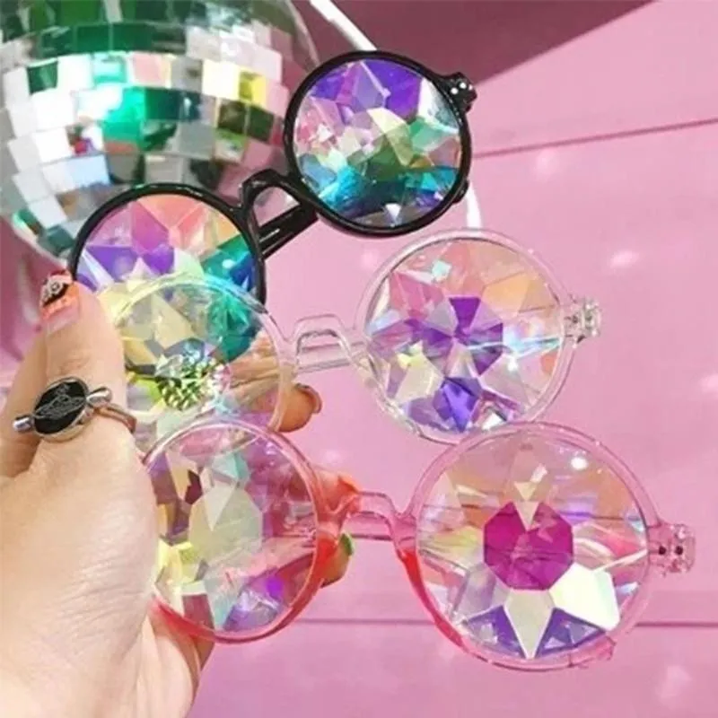 Zonnebril Paar Heldere Ronde Bril Caleidoscoop Eyewears Crystal Lens Party Rave Vrouwelijke Mannen Koningin GeschenkenZonnebrillenZonnebrillen