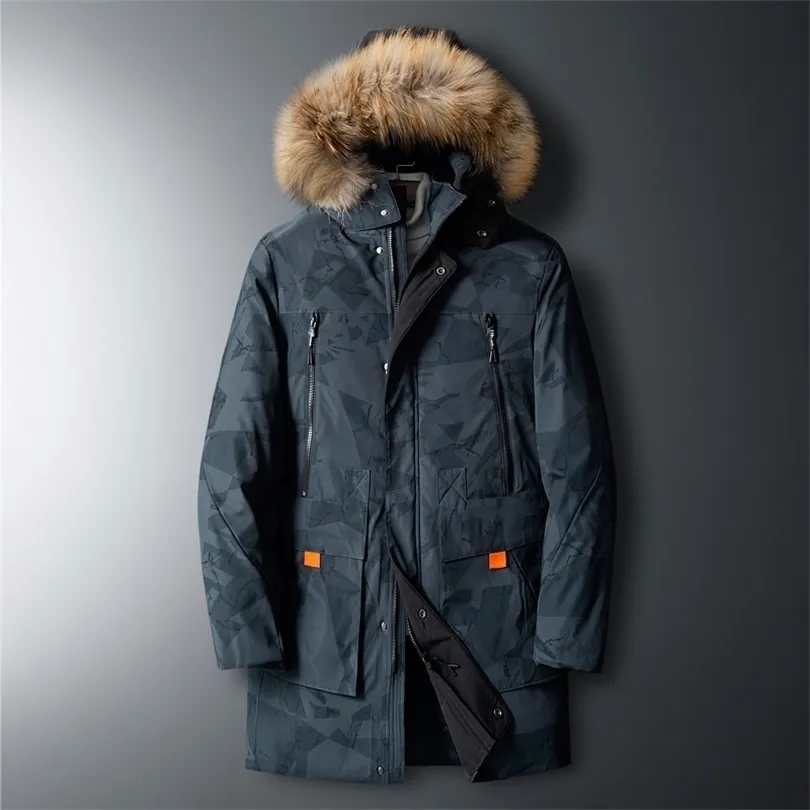 Winter Down Jacket Men Solid Casual Long Parkas Mens Fur Hooded Down Coats 브랜드 의류 두꺼운 따뜻한 남자 윈드 브레이커 4xl 201120