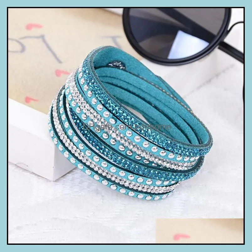 New Fashion Multilayer Wrap Bracelet Rhinestone Slake Deluxe Leather Charm Bangles with Sparkling Crystal Wristband Women Christmas