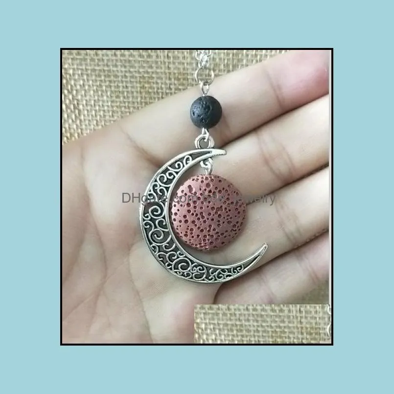 colorful aromatherapy lava stone moon charms pendant essential oil diffuser necklace lava jewelry