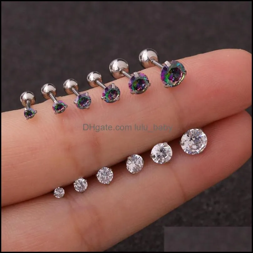 set of 6 pcs zircon ear cartilage tragus studs earrings body piercing jewerly for women and girls