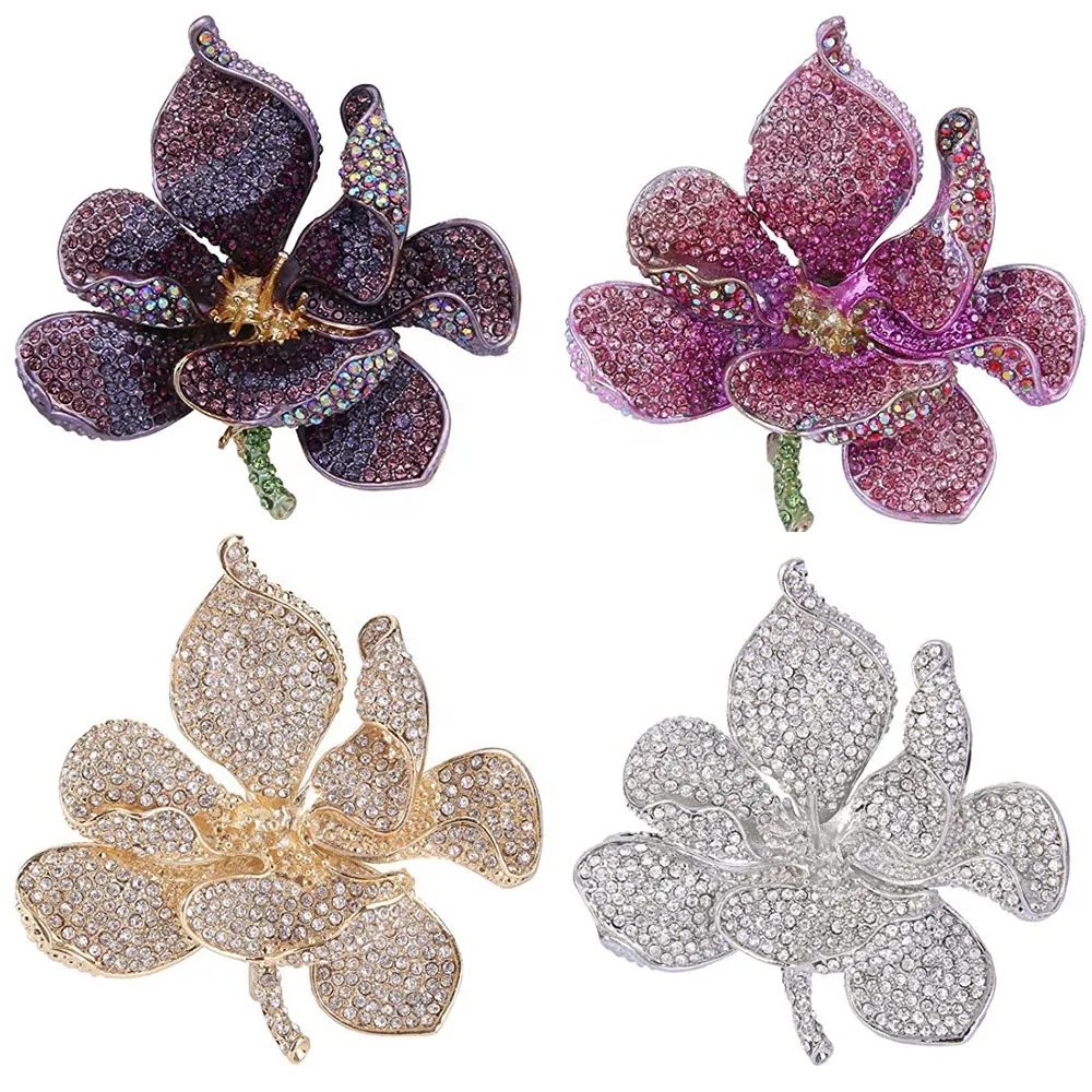 100pcs lote de luxo feminino orquídea broches de cristal strass rroquinho de pétal