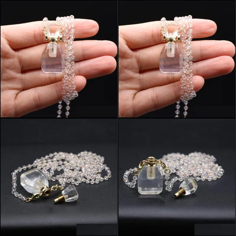 pendant necklaces reiki healing natural gemstone perfume bottle necklace simple essential oil diffuser for women trendy jewelry