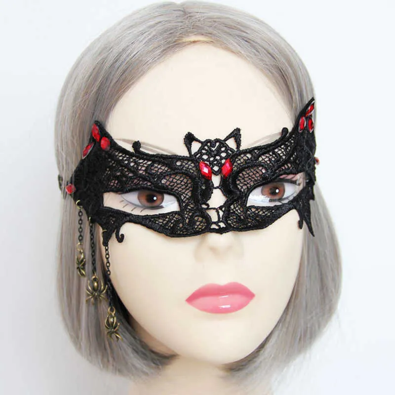 Zwart gotische half-face vleermuis kanten masker maskerade haar sieraden spider halve faces kanten maskers cosplay death prinses kostuum accessoires