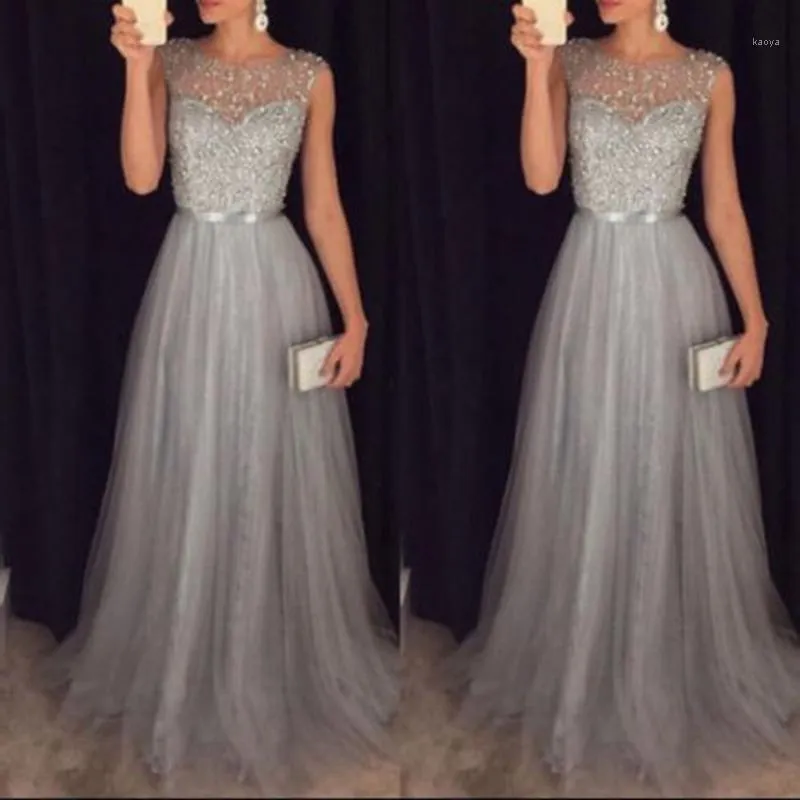 Casual Dresses Zoulv 2022 Sexig elegant brudtärna Long Ball Prom Gown Dress Women Formal Summer Sequined Mesh Patchwork Woman