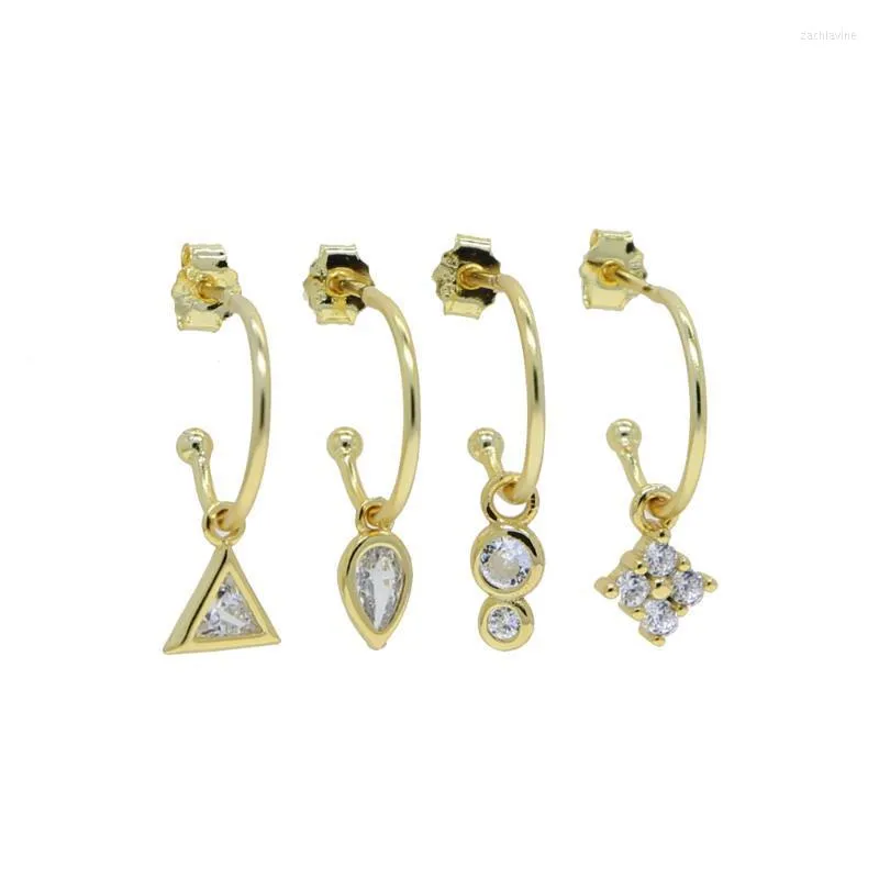 4pcs/set tiny 925 Sterling Silve Clear Crystal Cz Tear Drop Triangle Square Charm Dangle Earring女性用の卸売シャンデリーのためのジュエリー